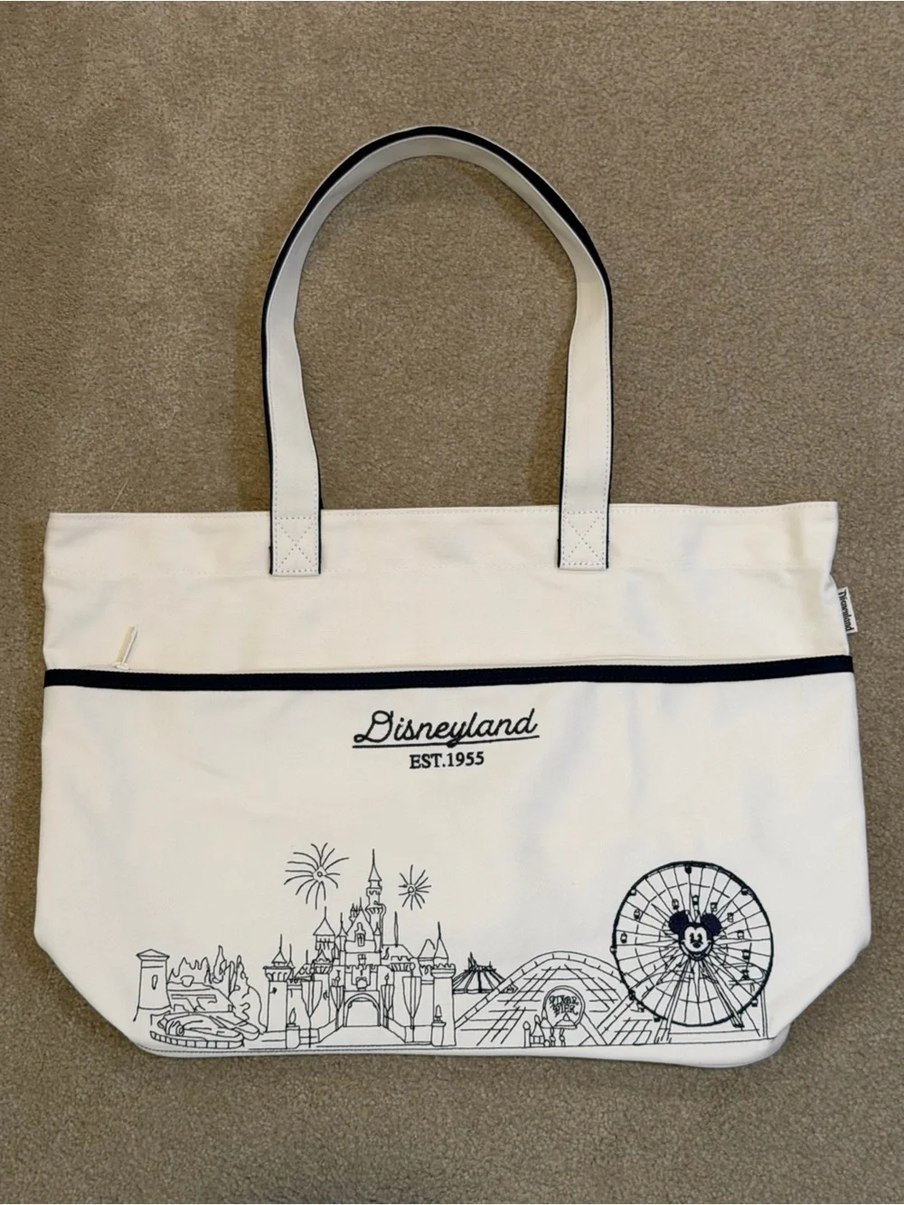 New Disneyland Est 1955 - 5 Park Icons Linework Embroidered Tote Bag Black/White